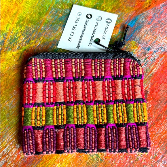 Woven Coin Boho Chic Bag Small Zippered Pouch-Ethnic handmade Credit Card Holder - Picture 1 of 6